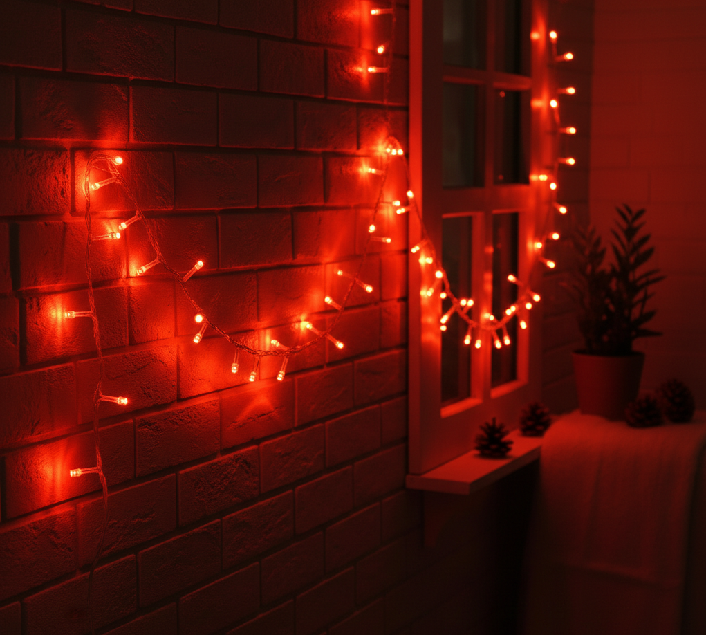 Damla Uçlu Kırmızı Dekoratif Işık 10 Metre 100 LED 